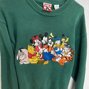 Vintage Disney Sweater Green Unique Winnie the Pooh Mickey
